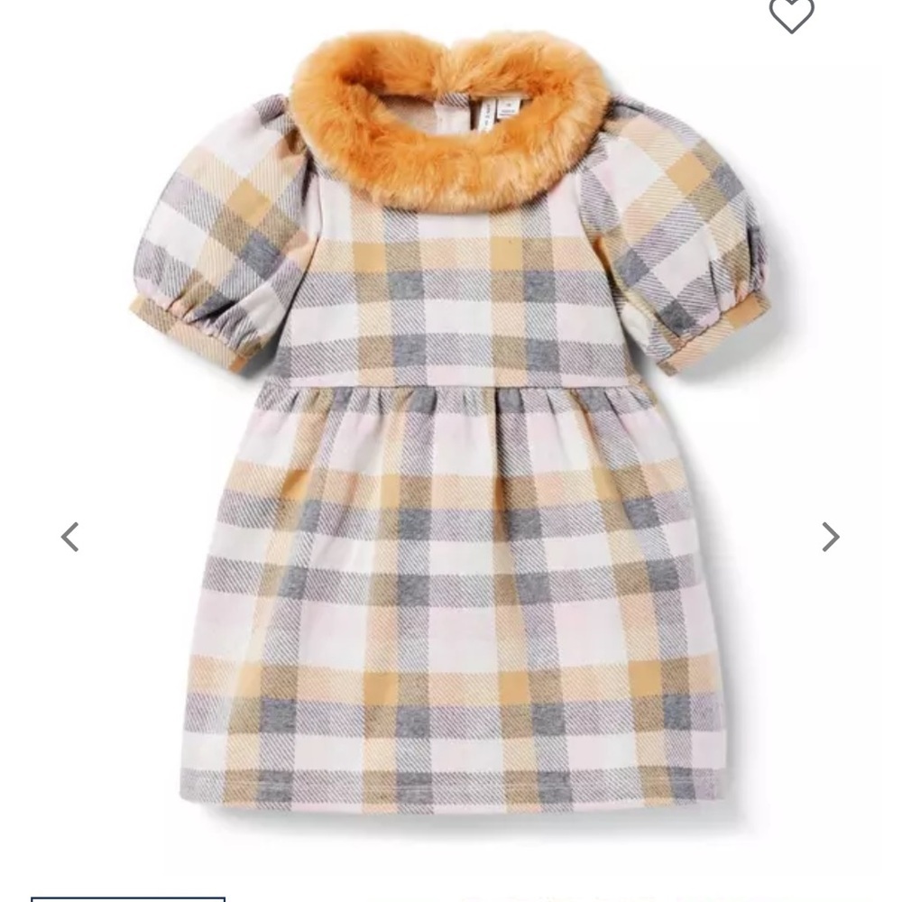 Janie and Jack Tartan Faux Fur Collared Dress